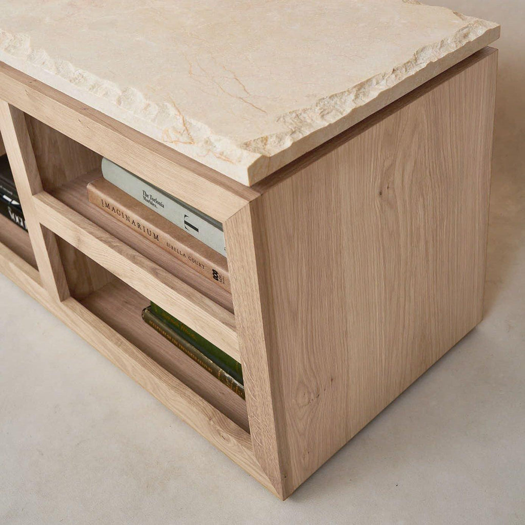 Console multimédia en marbre Sofita - Chêne blanc