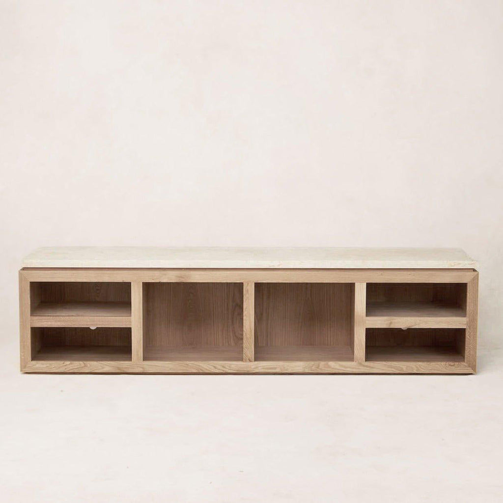 Console multimédia en marbre Sofita - Chêne blanc