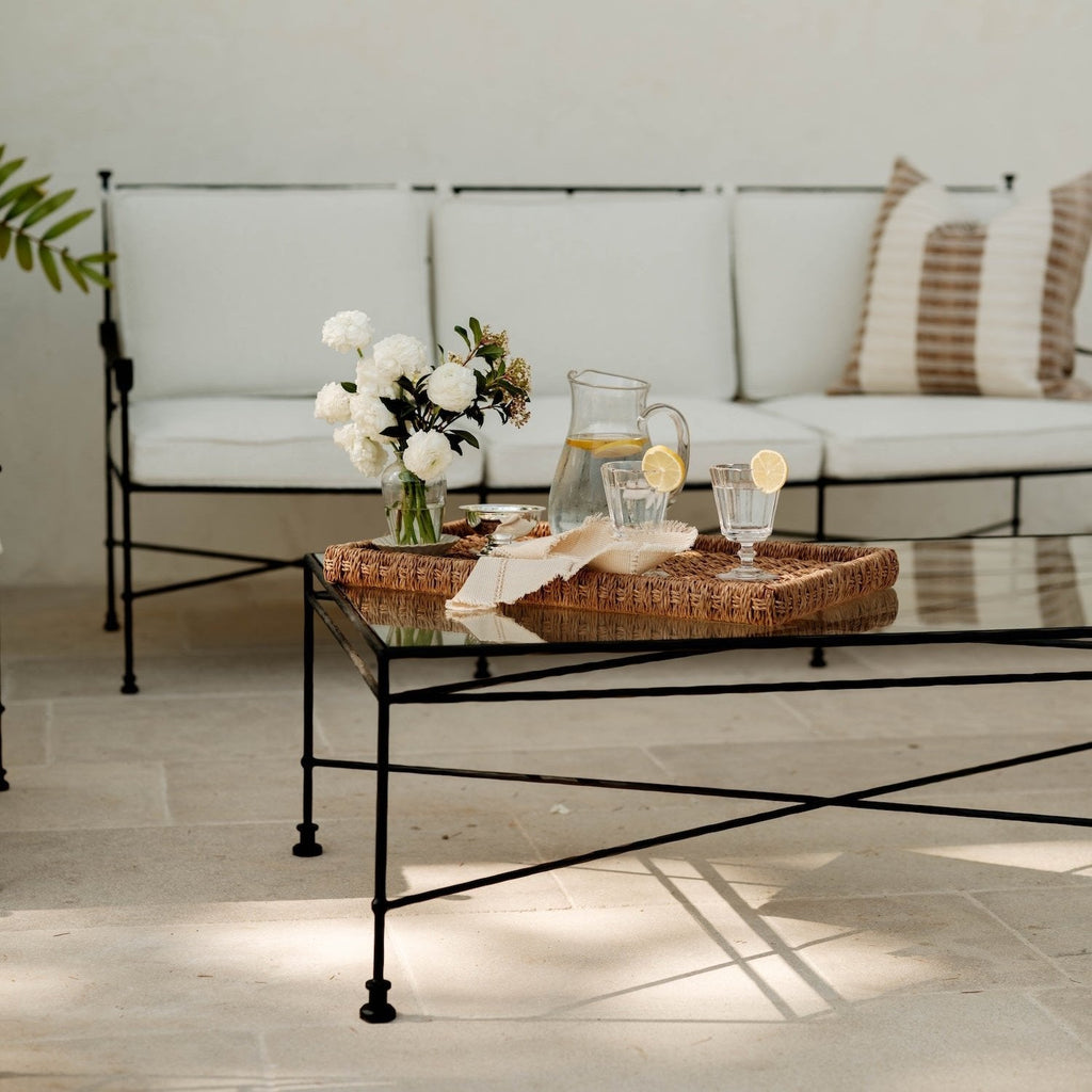 Table basse rectangulaire d'extérieur en verre Provence