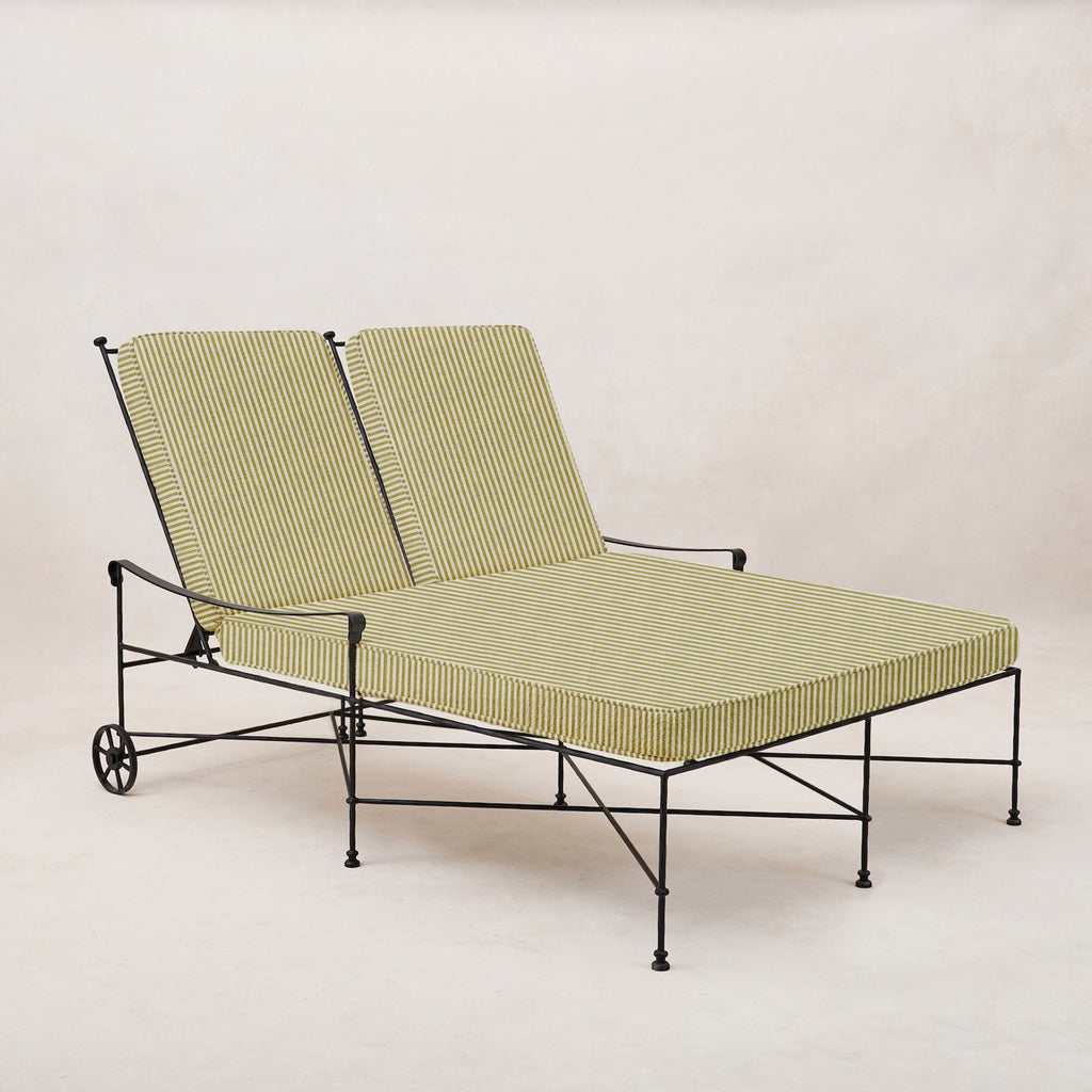 Chaise longue double d'extérieur Provence - Rayures olive