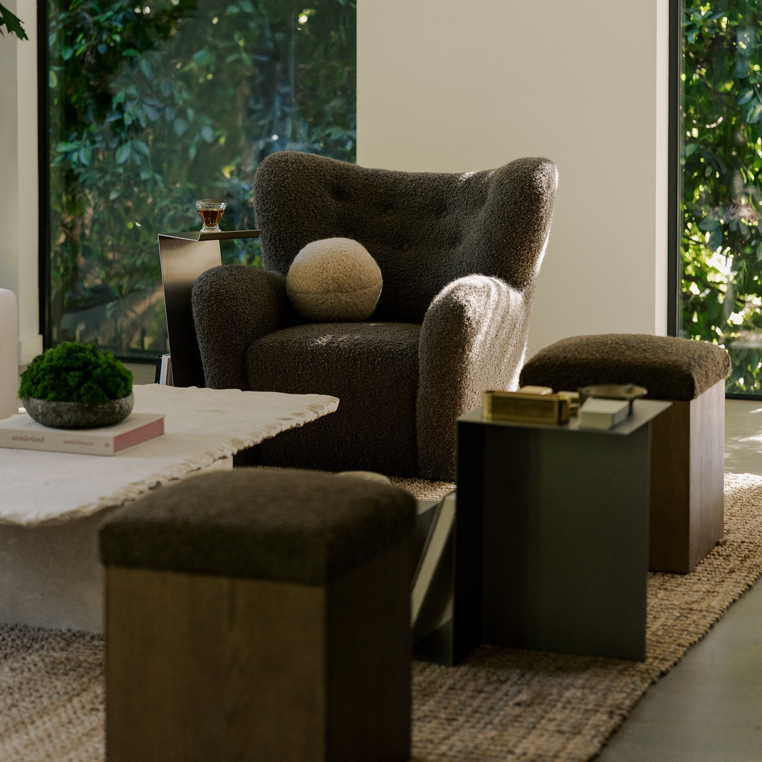 Pouf en chêne sellier - Moka